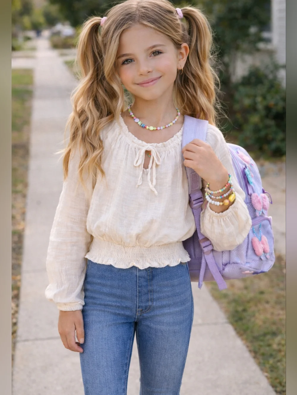 Old Navy Youth 10/12 Boho Peasant Blouse Cream Smocked